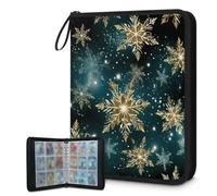 Trading Card Binder 9 Pocket Christmas Golden Snowflakes Cards Binder Holder Folder Winter Snowflake Card Album with Removable Sleeves Waterproof Card Book with Zipper 50 Page 900 Card Capacity