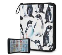 Trading Card Binder 9 Pocket Cute Penguin Cards Binder Holder Folder Winter Penguin Pattern Card Album with Removable Sleeves Waterproof Card Book with Zipper 50 Page 900 Card Capacity