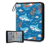 Trading Card Binder 9 Pocket Cute Shark Cards Binder Holder Folder Cartoon Shark Card Album with Removable Sleeves Waterproof Card Book with Zipper 50 Page 900 Card Capacity