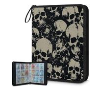 Trading Card Binder 9 Pocket Day Of The Dead Skull Cards Binder Holder Folder Vintage Skull Card Album with Removable Sleeves Waterproof Card Book with Zipper 50 Page 900 Card Capacity