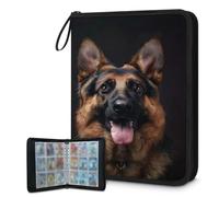Trading Card Binder 9 Pocket Dog German Shepherd Cards Binder Holder Folder Dog Animal Pattern Card Album with Removable Sleeves Waterproof Card Book with Zipper 50 Page 900 Card Capacity