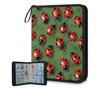 Trading Card Binder 9 Pocket Ladybugs Print Cards Binder Holder Folder Animal Ladybugs Card Album with Removable Sleeves Waterproof Card Book with Zipper 50 Page 900 Card Capacity