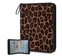 Trading Card Binder 9 Pocket Leopard Print Cards Binder Holder Folder Leopard Design Card Album with Removable Sleeves Waterproof Card Book with Zipper 50 Page 900 Card Capacity