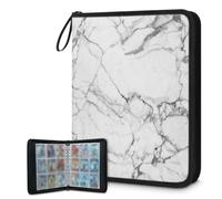 Trading Card Binder 9 Pocket Marble Cards Binder Holder Folder Grey Marble Card Album with Removable Sleeves Waterproof Card Book with Zipper 50 Page 900 Card Capacity