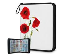 Trading Card Binder 9 Pocket Poppy Flower Cards Binder Holder Folder Spring Poppy Floral Card Album with Removable Sleeves Waterproof Card Book with Zipper 50 Page 900 Card Capacity