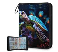 Trading Card Binder 9 Pocket Sea Turtle Coral Ocean Animal Cards Binder Holder Folder Card Album with Removable Sleeves Waterproof Card Book with Zipper 50 Page 900 Card Capacity