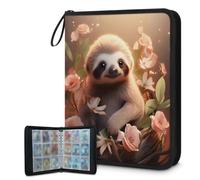 Trading Card Binder 9 Pocket Sloth Flower Cards Binder Holder Folder Spring Floral Animal Card Album with Removable Sleeves Waterproof Card Book with Zipper 50 Page 900 Card Capacity