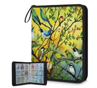 Trading Card Binder 9 Pocket Spring Bird Cards Binder Holder Folder Branch Hummingbird Tree Card Album with Removable Sleeves Waterproof Card Book with Zipper 50 Page 900 Card Capacity