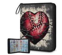 Trading Card Binder 9 Pocket Vintage Baseball Cards Binder Holder Folder Heart Sports Baseball Card Album with Removable Sleeves Waterproof Card Book with Zipper 50 Page 900 Card Capacity