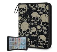 Trading Card Binder 9 Pocket Vintage Skull Cards Binder Holder Folder Day Of The Dead Skull Card Album with Removable Sleeves Waterproof Card Book with Zipper 50 Page 900 Card Capacity