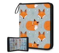 Trading Card Binder 9 Pocket Winter Animal Fox Cards Binder Holder Folder Card Album with Removable Sleeves Waterproof Card Book with Zipper 50 Page 900 Card Capacity