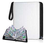 Trading Card Binder Album, PU Leather Baseball Card Binder with 900 Side Loading Pockets, Double Sided Pocket Zipper Card Binder for TCG Game Cards, Sports Cards (White)