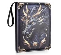 Trading Card Binder Holder 4 Pockets, Trading Card Album Folder Fits 400 Cards, PU Leather Card Folder Holder Album Book Folder for YuGiOh Photo Football Card Collector Albums - Black Dragon
