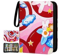 Trading Card Binder, SIMBOOM 4 Pocket Card Binder for 400 Cards with 50 Removable Sleeves, Zipper Football Card Binder, Trading Card Holder or Kids Girls Boys Card Collectors - Pink Rabbit