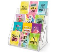 Trading Card Stand - 5 Tier Vertical Holder Card Display for Collectible Card Slabs Toploaders Postcards and Desk Organisation Acrylic Trading Card Display Holder for Home Office Retail (Clear)