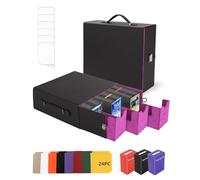 Trading Card Storage Box 2400+ Capacity, Includes 3 PP Cases & Handle | 24 Colorful Dividers & 6 Card Supporters, Durable PU Leather Card Box for Most Standard-sized Trading Cards