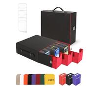 Trading Card Storage Box 2400+ Capacity, Includes 3 PP Cases & Handle | 24 Colorful Dividers & 6 Card Supporters, Durable PU Leather Card Box for Most Standard-sized Trading Cards