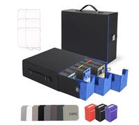 Trading Card Storage Box 2400+ Capacity, Includes 3 PP Cases & Handle | 24 Colorful Dividers & 6 Card Supporters, Durable PU Leather Card Box for Most Standard-sized Trading Cards
