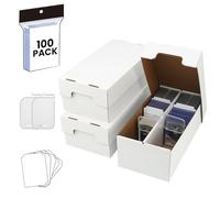 Trading Card Storage Box 3200-Count-Sports&Trading Card Organizer with Dividers& Supporters&Soft Sleeves,Fits Baseball,Football,MTG,Durable Cardboard Box,Archival Safe&Stackable Design (2-ROW, 3-PACK)
