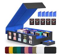 Trading Card Storage Box with Commander Display , 5-Row Deck Case with Removable Lid; 3900+ Card Deck Box for MTG TCG Sports Card, 5 Toploaders, 5 Stoppers, 48 Dividers,1 Dice Tray (Black Blue)