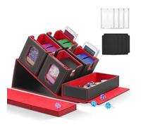 Trading Card Storage Box with Commander Display for MTG, TCG, Sports Cards, 5-in-1 Card Deck Box, Holds 450+ Double-Sleeved Cards, 4 Individual Deck Cases with Covers, Dice Tray & Magnetic Holders