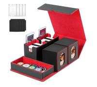 Trading Card Storage Box with Commander Display for MTG, TCG, Sports Cards, 5-in-1 Card Deck Box, Holds 450+ Double-Sleeved Cards, 4 Individual Deck Cases with Covers, Dice Tray & Magnetic Holders