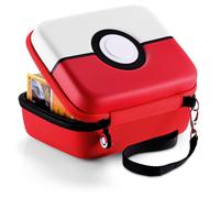 Trading Card Storage Tin Box for PTCG Cards, Hard Shell Game Cards Carry Case Holder Bag, Holds up to 400+ Cards (Red & White)