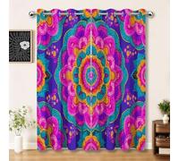 Tradition Blackout Curtains for Bedroom, Retro Floral Mandala Curtains for Living Room, Green Darkening Eyelet Curtain Thermal Insulated Window Curtain Drapes 2 Panel, W 46" x L 72"