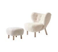 &Tradition Little Petra VB1 Lounge Chair Sheepskin Moonlight/Oiled Oak Incl. ATD1 Pouf