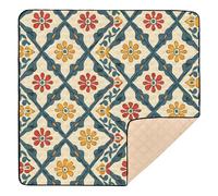 Tradition Retro Flowers Baby Play Mat for Floor, 127x127 CM Playpen Mat,Thicken Soft Non-Slip Tummy Time Mat for Toddlers and Infants