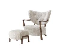 &Tradition Wulff ATD2 Armchair Sheepskin Moonlight/ Walnut Including ATD3 Pouf