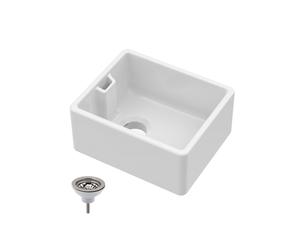 Traditional 1 Bowl Fireclay Compact Belfast Kitchen Sink & Basket Strainer Waste - 460mm