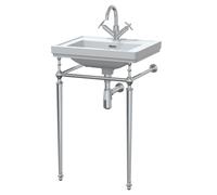Traditional 1 Tap Hole Fireclay Basin with Luxury Wash Stand & Bottle Trap - 500mm - Chrome