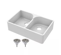 Traditional 2 Bowl Fireclay Butler Kitchen Sink - Stepped Weir & Wastes - 795m