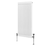 Traditional 2 Column Radiator 1500mm x 562mm Modern Central Heating Heater Gloss White Carbon Steel Vertical Wall Mounted Kitchen Living Room Bathroom Cleaning Brush Fixing Kit & Brackets White