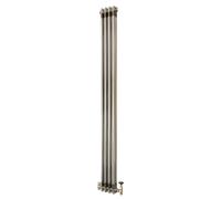 Traditional 2 Column Radiator 1800mm x 200mm & TRV Valves Modern Central Heating Heater Raw Metal Carbon Steel Horizontal Wall Mounted Kitchen Living Room Bathroom Cleaning Brush Fixing Kit & Brackets