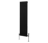 Traditional 2 Column Radiator 1800mm x 382mm Modern Central Heating Heater Matt Black Carbon Steel Vertical Wall Mounted Kitchen Living Room Bathroom Cleaning Brush Fixing Kit & Brackets Black