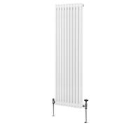 Traditional 2 Column Radiator 1800mm x 472mm Modern Central Heating Heater Gloss White Carbon Steel Vertical Wall Mounted Kitchen Living Room Bathroom Cleaning Brush Fixing Kit & Brackets White