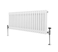 Traditional 2 Column Radiator 300mm x 1012mm Modern Central Heating Heater Gloss White Carbon Steel Horizontal Wall Mounted Kitchen Living Room Bathroom FREE Cleaning Brush Fixing Kit & Brackets