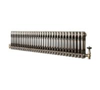 Traditional 2 Column Radiator 300mm x 1460mm & TRV Valves Modern Central Heating Heater Raw Metal Carbon Steel Horizontal Wall Mounted Kitchen Living Room Bathroom Cleaning Brush Fixing Kit & Brackets