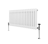 Traditional 2 Column Radiator 300mm x 832mm Modern Central Heating Heater Gloss White Carbon Steel Horizontal Wall Mounted Kitchen Living Room Bathroom FREE Cleaning Brush Fixing Kit & Brackets White