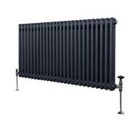 Traditional 2 Column Radiator 600mm x 1192mm Modern Central Heating Heater Matt Anthracite Grey Carbon Steel Horizontal Wall Mounted Kitchen Living Room Bathroom Cleaning Brush Fixing Kit & Brackets G