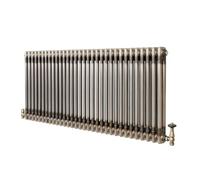 Traditional 2 Column Radiator 600mm x 1460mm & TRV Valves Modern Central Heating Heater Raw Metal Carbon Steel Horizontal Wall Mounted Kitchen Living Room Bathroom Cleaning Brush Fixing Kit & Brackets