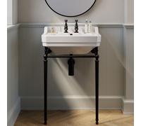 Traditional 2 Tap Hole Basin with Black Wash Stand 570mm - Ripley