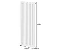 Traditional 3 Column Radiator 1800mm x 472mm Modern Central Heating Heater Gloss White Carbon Steel Vertical Wall Mounted Kitchen Living Room Bathroom Cleaning Brush Fixing Kit & Brackets White