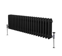 Traditional 3 Column Radiator 300mm x 1012mm Modern Central Heating Heater Matt Black Carbon Steel Horizontal Wall Mounted Kitchen Living Room Bathroom Cleaning Brush Fixing Kit & Brackets