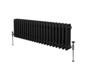Traditional 3 Column Radiator 300mm x 1012mm Modern Central Heating Heater Matt Black Carbon Steel Horizontal Wall Mounted Kitchen Living Room Bathroom Cleaning Brush Fixing Kit & Brackets