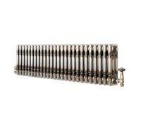 Traditional 3 Column Radiator 300mm x 1190mm & TRV Valves Modern Central Heating Heater Raw Metal Carbon Steel Horizontal Wall Mounted Kitchen Living Room Bathroom Cleaning Brush Fixing Kit & Brackets