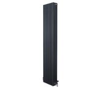Traditional 4 Column Radiator 1800mm x 380mm & TRV Chrome Valves Central Heating Heater Anthracite Grey Carbon Steel Horizontal Wall Mounted Kitchen Living Room Cleaning Brush Fixing Kit & Brackets