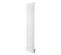 Traditional 4 Column Radiator 1800mm x 380mm & TRV Chrome Valves Central Heating Heater White Carbon Steel Horizontal Wall Mounted Kitchen Living Room Cleaning Brush Fixing Kit & Brackets